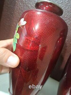 Vintage Japanese Ginbari Cloisonne Vase With Wood Base. Floral Handpainted