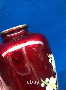 Vintage Japanese Ginbari Red Cloisonné Vase