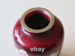 Vintage Japanese Ginbari Silver Wire Cloisonne Vase With Roses - MID 20th Cent