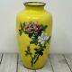 Vintage Japanese Japan Sato Cloisonne 7.5 Vase Vivid Yellow Roses