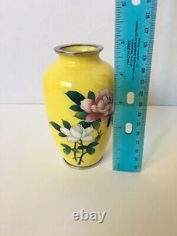 Vintage Japanese Japan Sato Cloisonne Miniature 4.75 Vase Yellow Roses