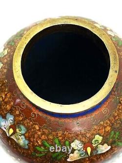 Vintage Japanese Meiji Period Cloisonne 180mm Gold Flek Brass Vase 52BV