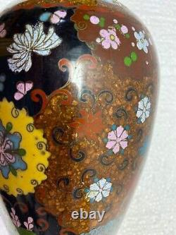 Vintage Japanese Meiji Period Cloisonne 180mm Gold Flek Brass Vase 52BV