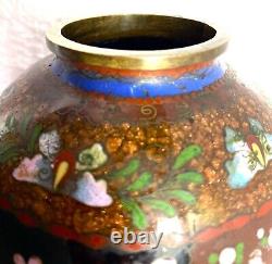 Vintage Japanese Meiji Period Cloisonne 180mm Gold Flek Brass Vase 52BV