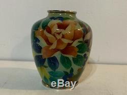 Vintage Japanese Plique a Jour Cloisonne Glass Silver Mounted Vase with Flowers