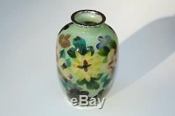 Vintage Japanese Plique a Jour Vase Cloisonné Flowers with Original Wood Box