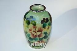 Vintage Japanese Plique a Jour Vase Cloisonné Flowers with Original Wood Box