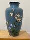 Vintage Japanese Silver Mounted Silver Wire Cloisonne Vase With Flowers Decoration