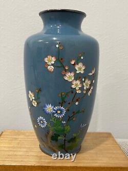 Vintage Japanese Silver Mounted Silver Wire Cloisonne Vase with Flowers Decoration