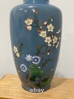 Vintage Japanese Silver Mounted Silver Wire Cloisonne Vase with Flowers Decoration