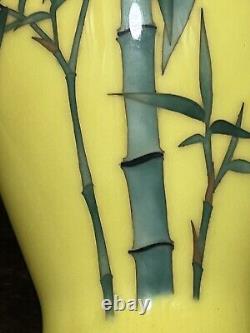 Vintage Japanese Silver Wire Cloisonné Yellow Vase With Bamboo Pattern