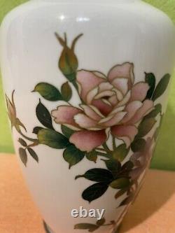 Vintage Japanese Sliver Wire Cloisonne Vase SATO Era White Cloisonne Vase