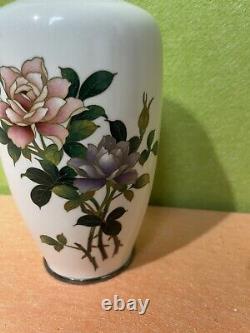 Vintage Japanese Sliver Wire Cloisonne Vase SATO Era White Cloisonne Vase