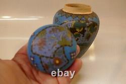 Vintage Japanese Totai Shippo Cloisonné Ginger Jar With Fan Design 6.5 Tall