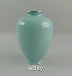 Vintage Japanese Wired & Wireless Cloisonne Vase Mt Fuji Scene on Silver Mint