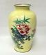 Vintage Japanese Yellow Cloisonne Vase Red Roses 12.25h