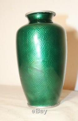 Vintage Japanese cloisonne foil Ginbari silver mounted enamel floral vase urn