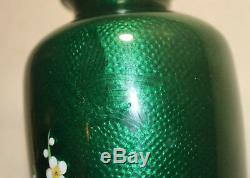Vintage Japanese cloisonne foil Ginbari silver mounted enamel floral vase urn