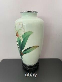 Vintage Japanese cloisonne vase Pale Blue Orchid With Mark H 24 cm