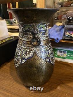 Vintage Large Japanese Bronze Champleve Enamel Urn Vase 13x8