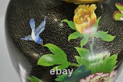 Vintage Pair of 15 Japanese Brass Meiji Cloisonne Vase Flowers Birds Butterfly