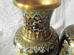 Vintage Pair of Cloisonne Vases with Floral Decoration