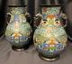 Vintage Pair Of Japanese Cloisonne Vases With Elaborate Handles