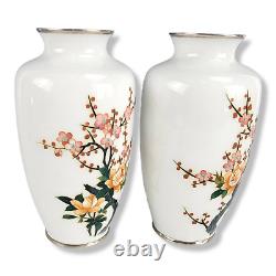 Vintage Pair of Japanese Vases Ando School Cloisonne Flower Porcelain