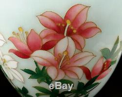 Vintage Pale Blue Sato Japanese Cloisonne Enamel Vase Pink White Flowers Japan