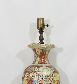 Vintage Rare Japanese Meiji Satsuma Cloisonne Style Porcelain Vase Lamp Gold Wow