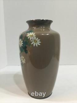 Vintage Rare Silver Japanese Cloisonné Vase Signed, Light Chocolate /flowers