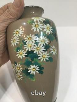 Vintage Rare Silver Japanese Cloisonné Vase Signed, Light Chocolate /flowers