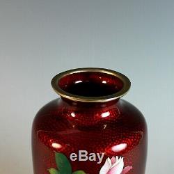 Vintage Sato Japanese Red Ox Blood Cloisonne Flower Vase