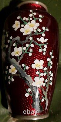 Vintage Stamped Japanese Pigeon Blood Cloisonne Vase