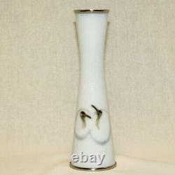 Vintage enamel Cloisonne small vase crane design with Paulownia box