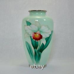 Vintage japanese Cloisonne vase silver wired Orchid design