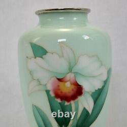Vintage japanese Cloisonne vase silver wired Orchid design