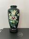 Vintage Japanese Cloisonne Vase Green Flowers H 21 Cm