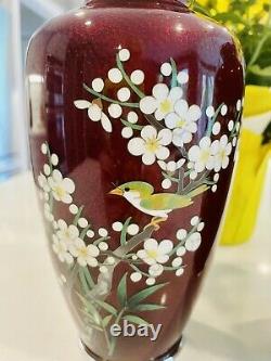 Vintage pair japanese Ginbari cloisonne Vases Pigeon Blood Enamel Beautiful