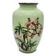 Vtg Japanese Celadon Cherry Blossom Cloisonne Vase, Unsigned, Ando Jubei Style