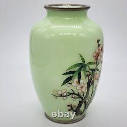 Vtg Japanese Celadon Cherry Blossom Cloisonne Vase, Unsigned, Ando Jubei STYLE