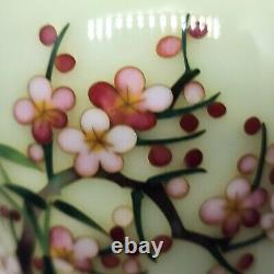 Vtg Japanese Celadon Cherry Blossom Cloisonne Vase, Unsigned, Ando Jubei STYLE