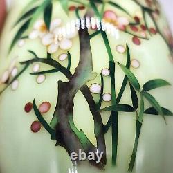 Vtg Japanese Celadon Cherry Blossom Cloisonne Vase, Unsigned, Ando Jubei STYLE