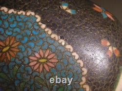 Vtg. Japanese Cloisonne Satsuma Earthenware Totai Shippo Bottle Vase Kinkozan