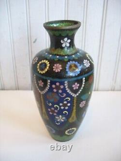 Vtg Japanese Cloisonne Vase Meiji period 7 1/2 Multicolor enamel Butterflies