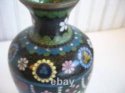 Vtg Japanese Cloisonne Vase Meiji period 7 1/2 Multicolor enamel Butterflies