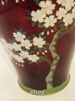 Vtg Japanese Yamamoto Pigeon Blood Red Ginbari Foil Cloisonne 8 Vase
