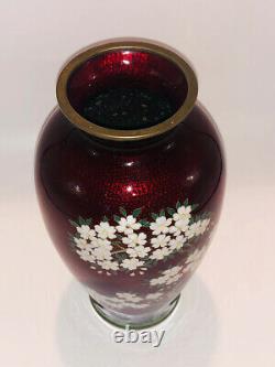 Vtg Japanese Yamamoto Pigeon Blood Red Ginbari Foil Cloisonne 8 Vase