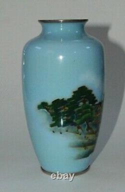 Wonderful Japanese Cloisonne Enamel Vase with Landscape, Shoreline and Mt. Fuji