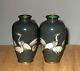 Wonderful Pair Meiji Japanese Wire/wireless Cloisonne Enamel Vases With Egrets